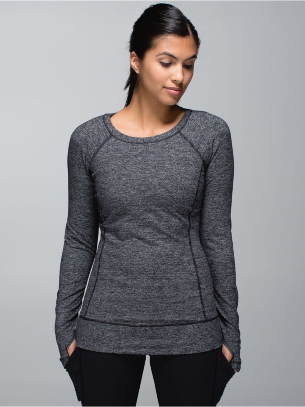Lululemon Race Your Pace Long Sleeve Wee Stripe Black Heathered Black Size 2
